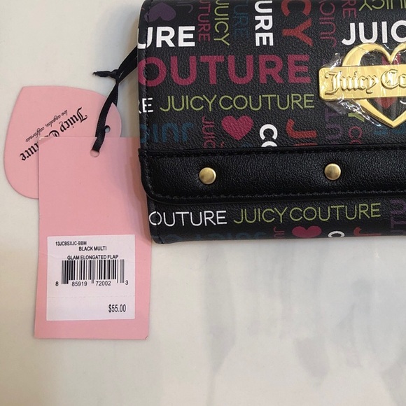 Juicy Couture Black Multi Faux Leather Glam Elongated Flap Wallet NWT - Picture 4 of 13